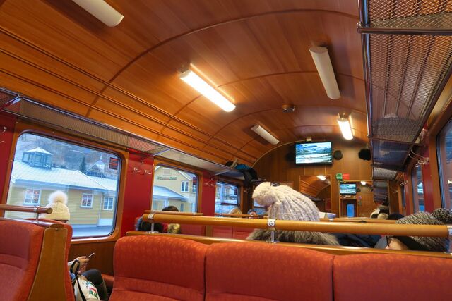 The wooden interior of the train carriage