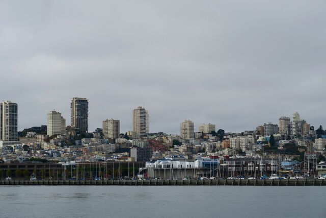 View of San Francisco from the ferry to Alcatraz Island