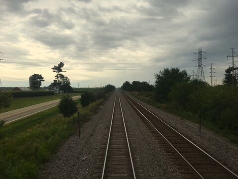 View from the back window of the train in Kewanee, Illinois