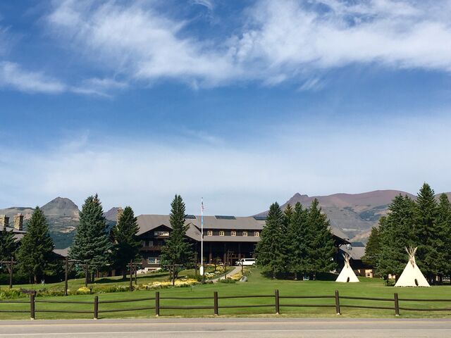 View of Glacier Park Lodge from the train station