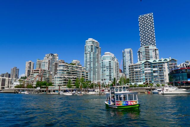 View of Vancouver’s ugly architecture and the ferry to Granville Island