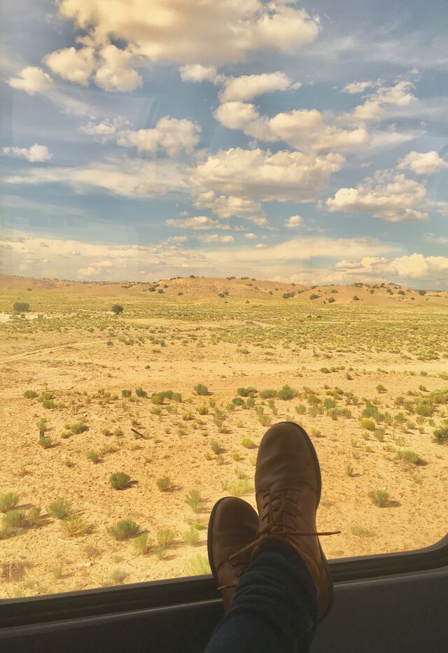 Enjoying the view from the observation lounge as the train passes through Kewa Pueblo, New Mexico