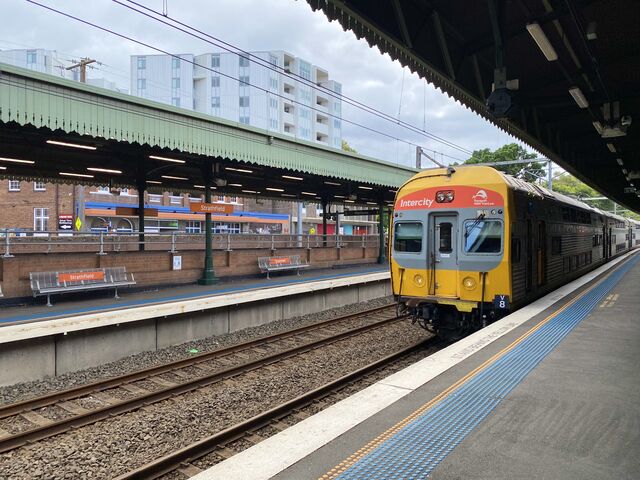 The train pulling into Strathfield Station where we boarded