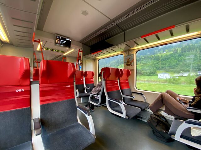 The beautiful red and dark grey train seats are back! 