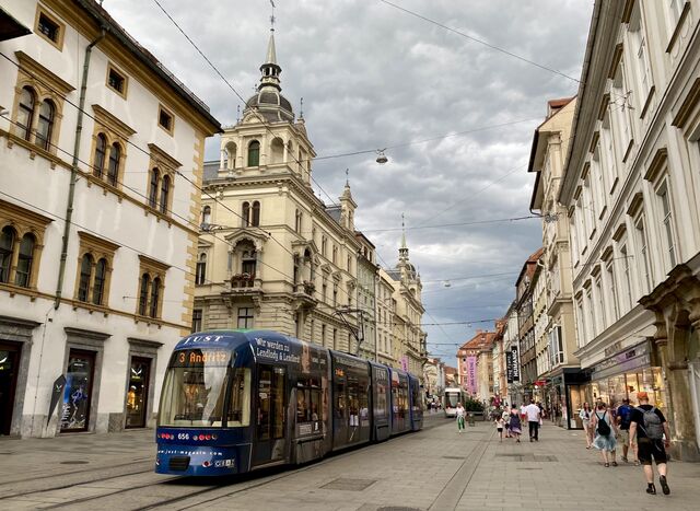 Tram in the Old Town of Graz
