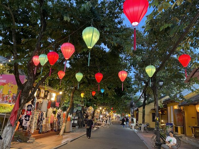 The ancient city of Hội An, adorned by lanterns at night