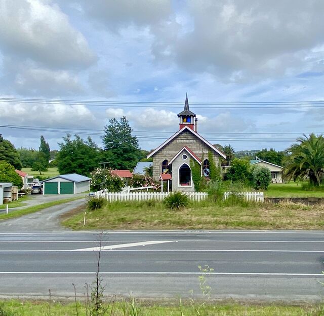 Methodist Church, converted into the Kirk Wood Cafe, Manakau