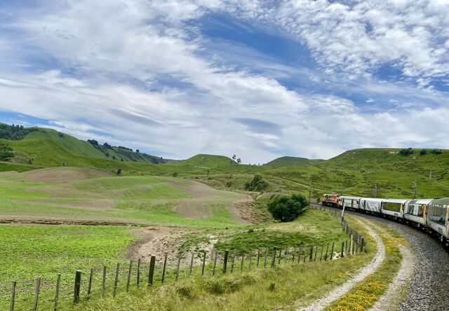 The Northern Explorer travelling around a curve near Turangarere