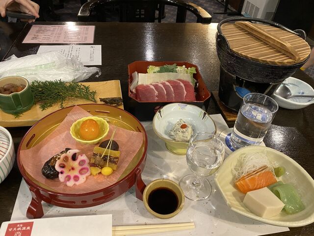 Dinner at Suikoen Ryokan. Our meal was accompanied by a very nice citron wine