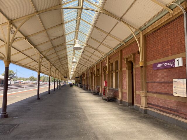 Maryborough Station's lengthy platform and interior