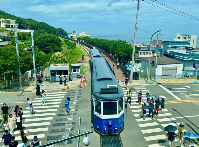 View of the Haeundae Beach Train from the café in Cheongsapo Station