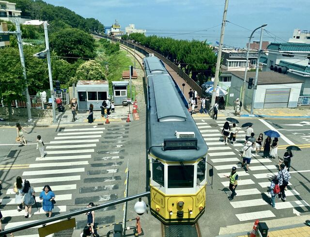 View of the Haeundae Beach Train from the café in Cheongsapo Station