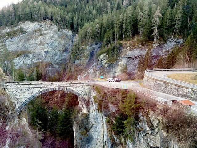 Taken from the Solis Viaduct (constructed 1902) looking at the Solis Bridge, Albula