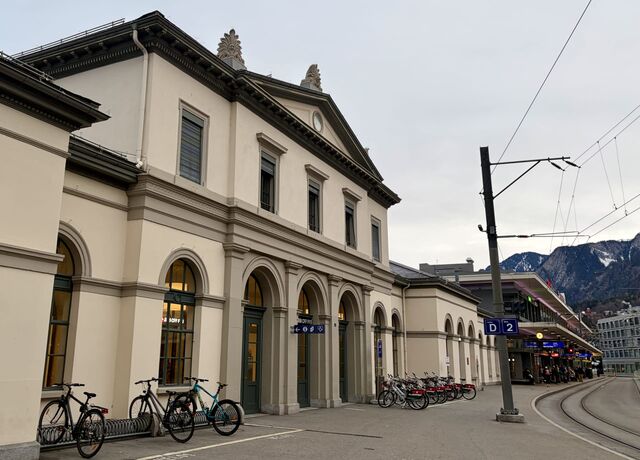 Boarding the train outside Chur Station